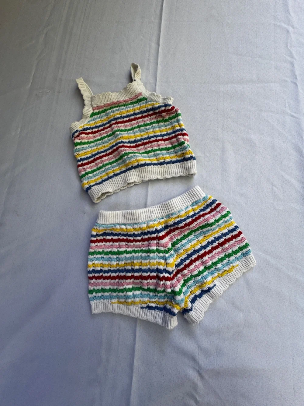 Old navy Girls mWhite Rainbow Stripe Knit Shorts - Casual Summer Bottoms 18-24 M